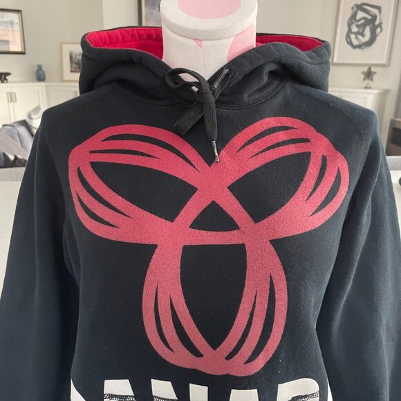 Aritzia TNA Cozy Fleece Cotton Poly Blend Hoodie Kanga Pocket Blk Red Wht Sz M - Picture 3 of 10